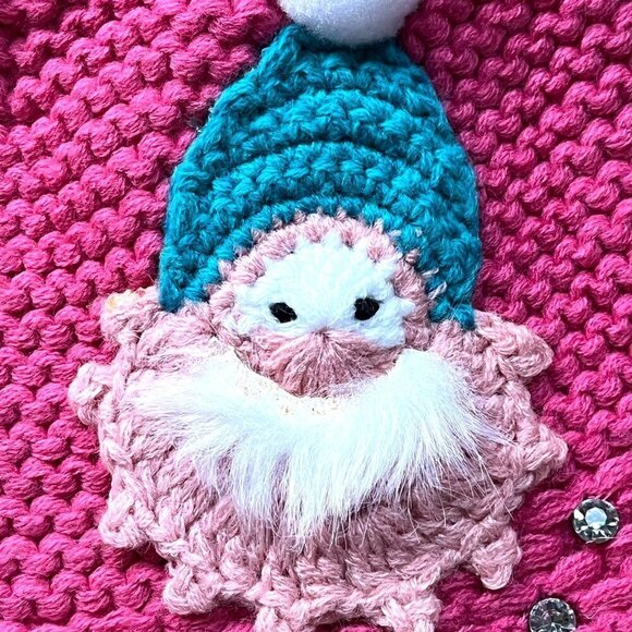 Handmade Pink Santa Long Pom Beanie Hat Rhinestone Accents OOAK - Picture 3 of 6
